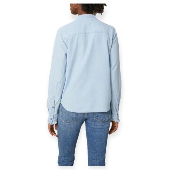 AMO Cooper Ruffled Chambray Shirt, Chambray, Size M, NWT, - Picture 2 of 14